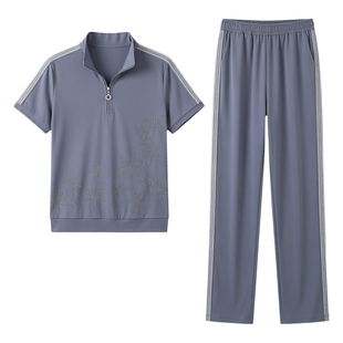 2026夏季新款女士运动套装立领短袖冰丝休闲两件套时尚运动服穿搭