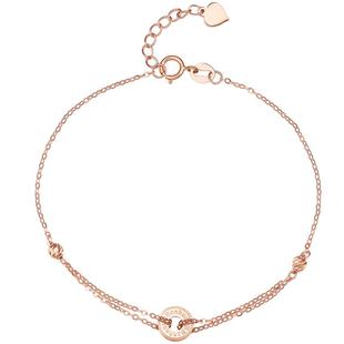 周大生18K金手链彩金玫瑰金简约幸运圆牌手饰情人节新年礼物