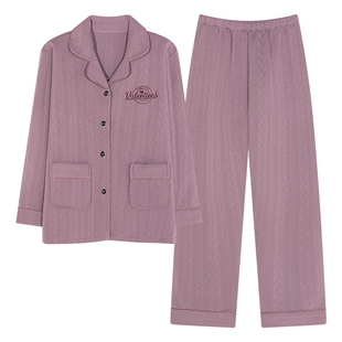 中老年妈妈睡衣女秋冬款纯棉长袖加厚夹层老年人空气棉夹棉家居服