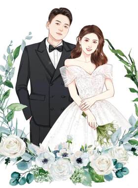 手绘插画设计婚纱照漫画人物定制