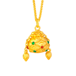 金店新款仿黄金色珐琅彩聚宝盆项链女高级感轻奢招财钱袋毛衣链