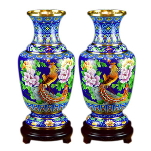 北京珐琅景泰蓝花瓶20寸凤凰牡丹六线瓶花开富贵摆件生日结婚贺礼