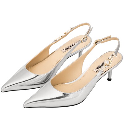 73hours高跟尖头法式银色凉鞋