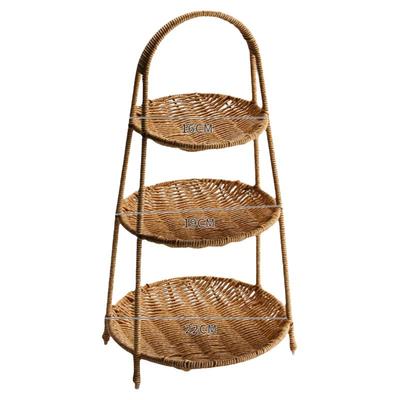 仿藤多层水果盘中式下午茶托盘