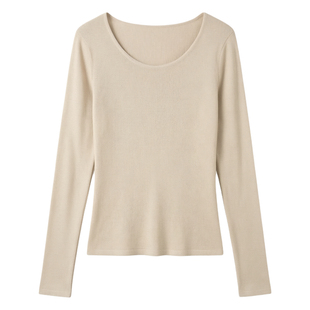 低圆领打底衫女内搭春秋季新款修身薄款卡其色短款毛衣上衣针织衫