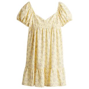 HM女装连衣裙春季波嬉风泡泡短袖法式设计感碎花裙1275471