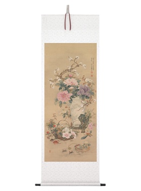 《岁朝清供图》中式客厅书房茶室装饰画挂画玄关水墨高清卷轴字画