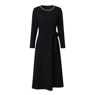 海青蓝 高级连衣裙女2025新款冬设计感小众中长款女装黑色裙子