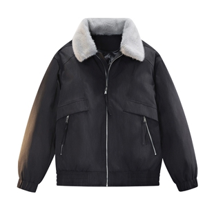 男士黑色美式毛领羽绒服男高级感保暖厚外套冬装2026新款潮牌帅气