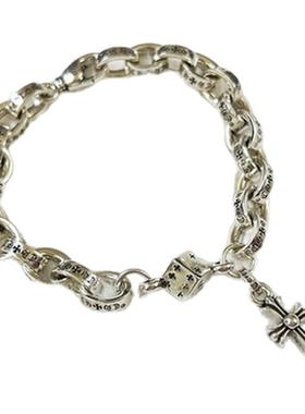 做旧式字母军花十字架手链复古泰银嘻哈古风情侣潮流送女友礼物