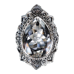 尼泊尔天然白水晶s925纯银戒指女手工镶嵌波西米亚复古宫廷风小众