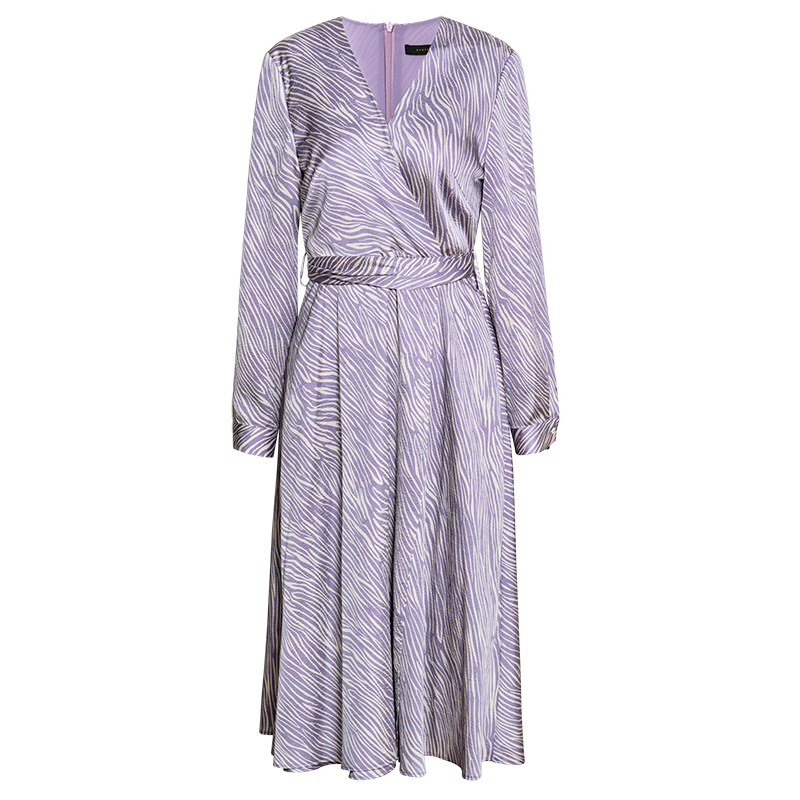 罗衣气质浅紫色肌理感连衣裙女2025秋季新款优雅印花大摆裙11852