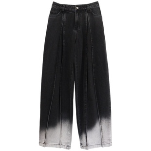 纳帕佳中性风阔腿裤高腰长牛仔裤2025夏季新款个性设计感小众裤子