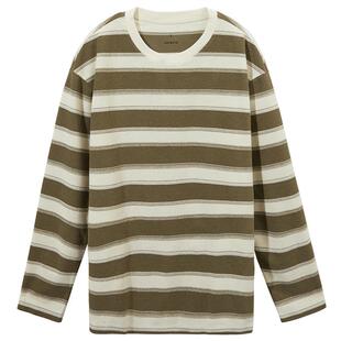 热风打底衫2025年春季新款男士条纹休闲长袖T恤oversize内搭卫衣