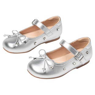 斯纳菲女童皮鞋儿童公主鞋银色2026春秋新款小女孩配裙子软底单鞋