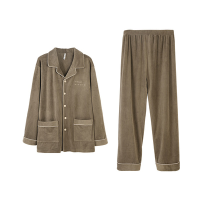 安之伴秋冬季男士薄绒睡衣