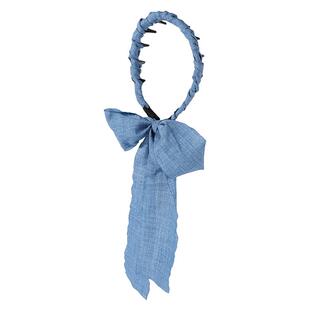 牛仔蓝色飘带发箍女高颅顶带齿防滑发捆头箍绑发编发一体发卡头饰