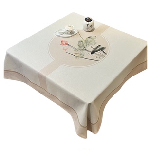 新中式正方形桌布棉麻布艺禅意花鸟麻将桌盖布中国风茶几布高档
