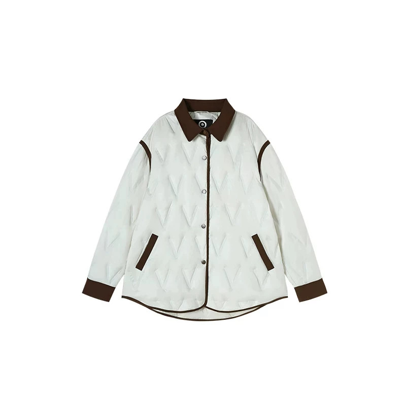 MSHR复古菱格撞色翻领衬衫羽绒服