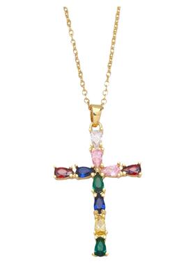 欧美辣妹超闪锆石十字架项链