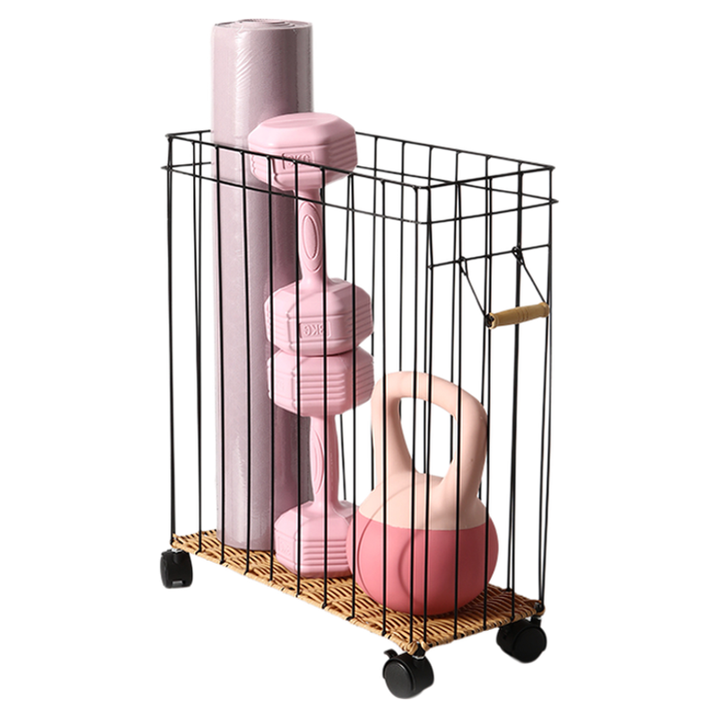 瑜伽垫收纳筐家用带轮夹缝窄长型铁艺收纳篮框健身运动器材置物架