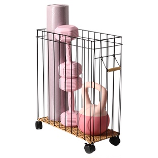 瑜伽垫收纳筐家用带轮夹缝窄长型铁艺收纳篮框健身运动器材置物架