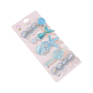 2025新款彩色海星贝壳珍珠一字发夹女儿童刘海侧边夹碎发发卡头饰