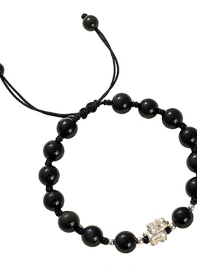 999足银天马猫眼石串珠情侣式手链女原创轻奢黑玛瑙手串情侣款