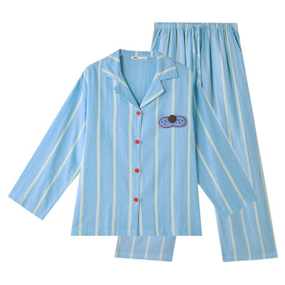 yso【酷猫系列】睡衣女春夏双层纱全棉条纹宽松卡通女士家居服A