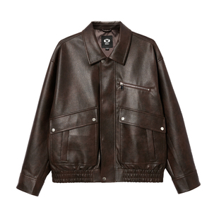 MLMR新款宽松时尚智性皮衣穿搭百搭休闲外套上衣PU夹克皮衣男女