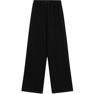 LAGOGO黑色宽松休闲裤女拉谷谷2025秋冬新款柔软舒适直筒裤子