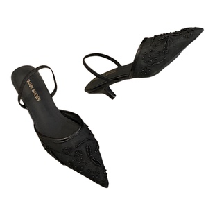 法式包头半拖鞋女时尚夏季新款网纱细高跟尖头配裙子绝美外穿凉鞋