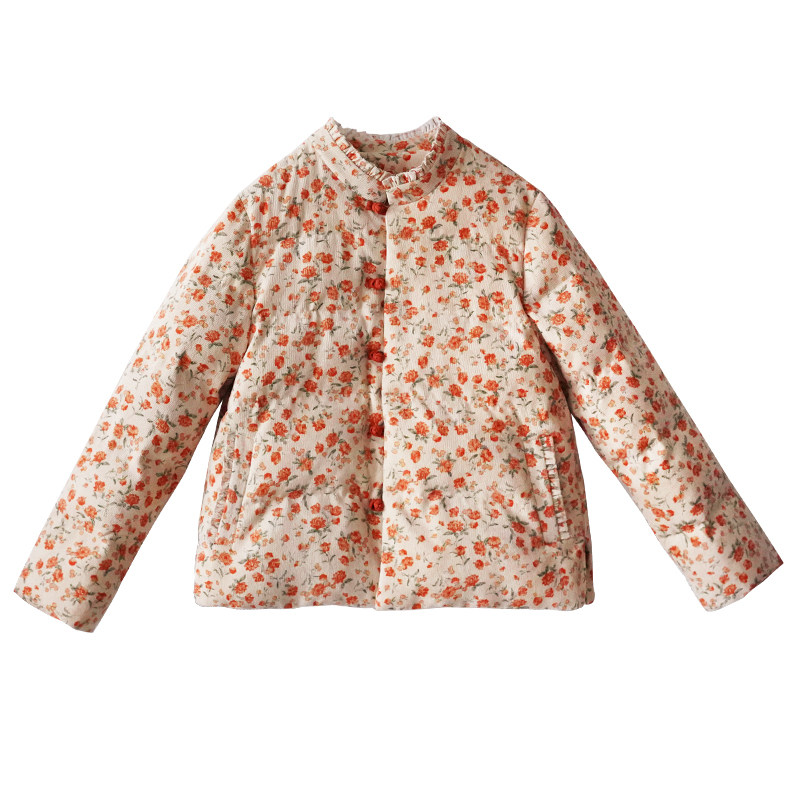 灯芯绒印花羽绒服女冬季加厚短款