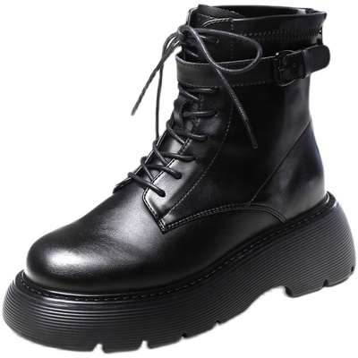 马丁靴女英伦风2024百搭新款春秋单靴真皮松糕厚底显瘦短靴显脚小