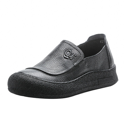 春秋款休闲真皮深口单鞋女平底圆头舒适软底妈妈鞋不累脚百搭皮鞋