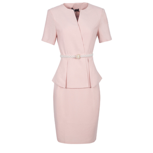 粉色职业套装夏季女时尚西装空姐酒店前台工装美容院珠宝店工作服