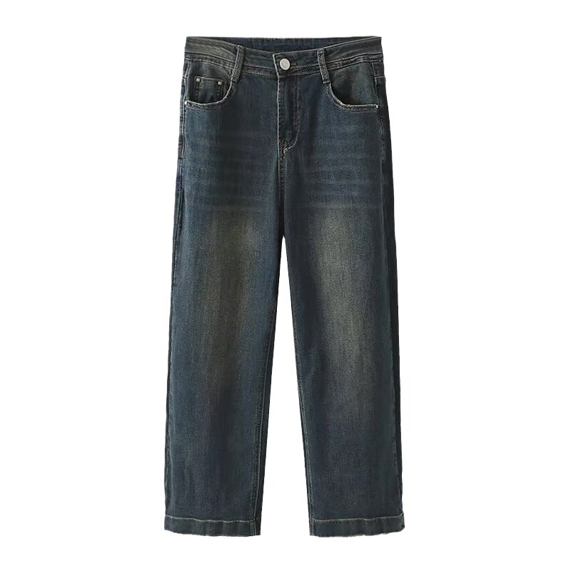 宛宛大码女装九分牛仔裤胖mm百搭显瘦烟管裤秋季新款复古水洗裤子