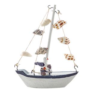 地中海迷你帆船模型摆件一帆风顺做旧小木船家居创意桌面摆件装饰