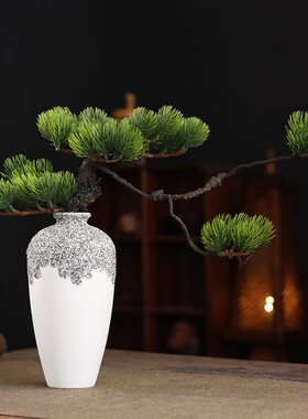 新中式创意陶瓷花瓶客厅玄关插花博古架摆设禅意迎客松茶桌摆件