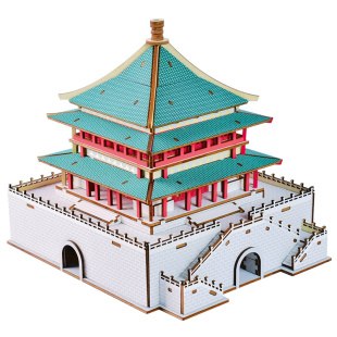 古建筑西安钟楼木质3D立体拼图玩具 儿童DIY手工拼装模型生日礼物