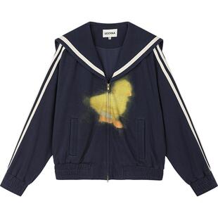 UOOYAA/乌丫2025春季新款“I”鸭水洗印花海军领卫衣