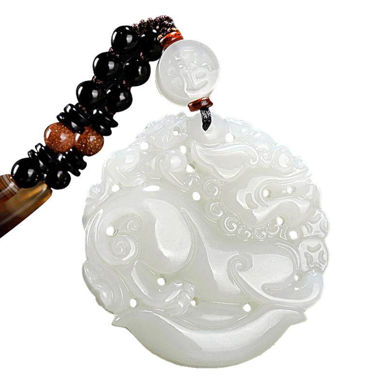 和田玉羊脂白玉元宝貔貅吊坠男女款圆牌吊坠玉石玉牌玉佩项链挂件