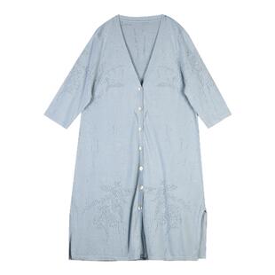 鼎成麻业春秋 休闲文艺薄款亚麻宽松V领针织开衫外套女26072