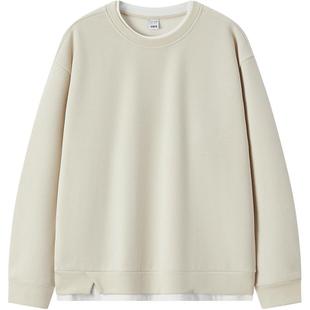 森马卫衣男冬季拼色假两件加绒肌理感雪尼尔休闲上衣韩系时尚百搭