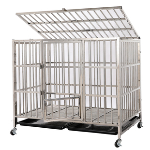 星斗加粗加厚不锈钢狗笼子折叠宠物笼法斗哈士奇金毛小中大型犬笼