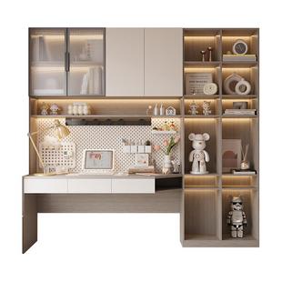 书桌书柜一体靠墙书房学习电脑桌带书架卧室学生家用办公写字桌