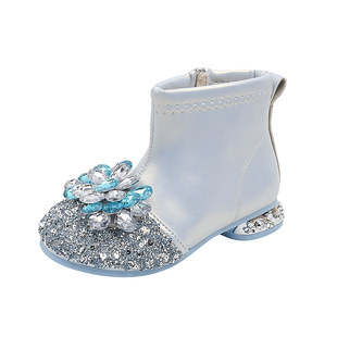 水晶鞋女童2025新款艾莎公主鞋闪亮高跟鞋软底公主鞋