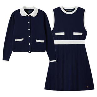 【100%棉】eland kids衣恋童装女童针织套装冬背心裙两件套