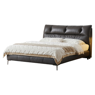 欧派星夜真皮床黑色高脚主卧高端大气意式双人床2026新款软靠婚床