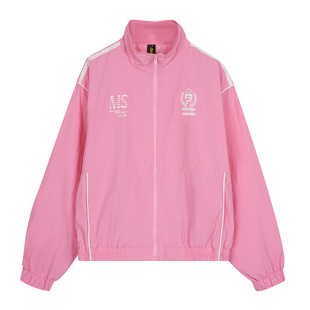 期望Studio粉色情侣款美式夹克衫防风春秋短外套运动刺绣上衣女男